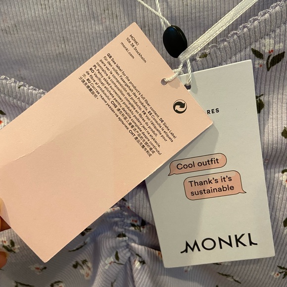 Monki Organic Lettuce Edge Ruched Floral Long Sleeve Dusty Lilac XS 90s NWT - Picture 9 of 13